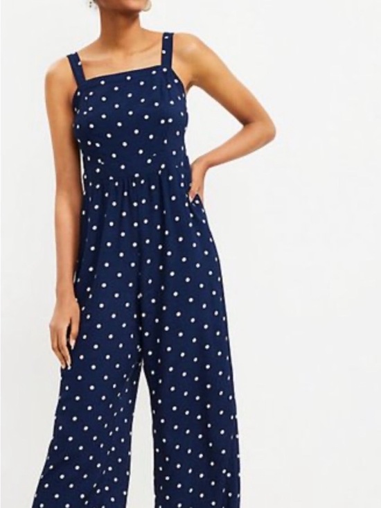 LOFT Pants - LOFT Navy and White Polka Dot Wide Keg Cropped Jumper Nautical Vacation